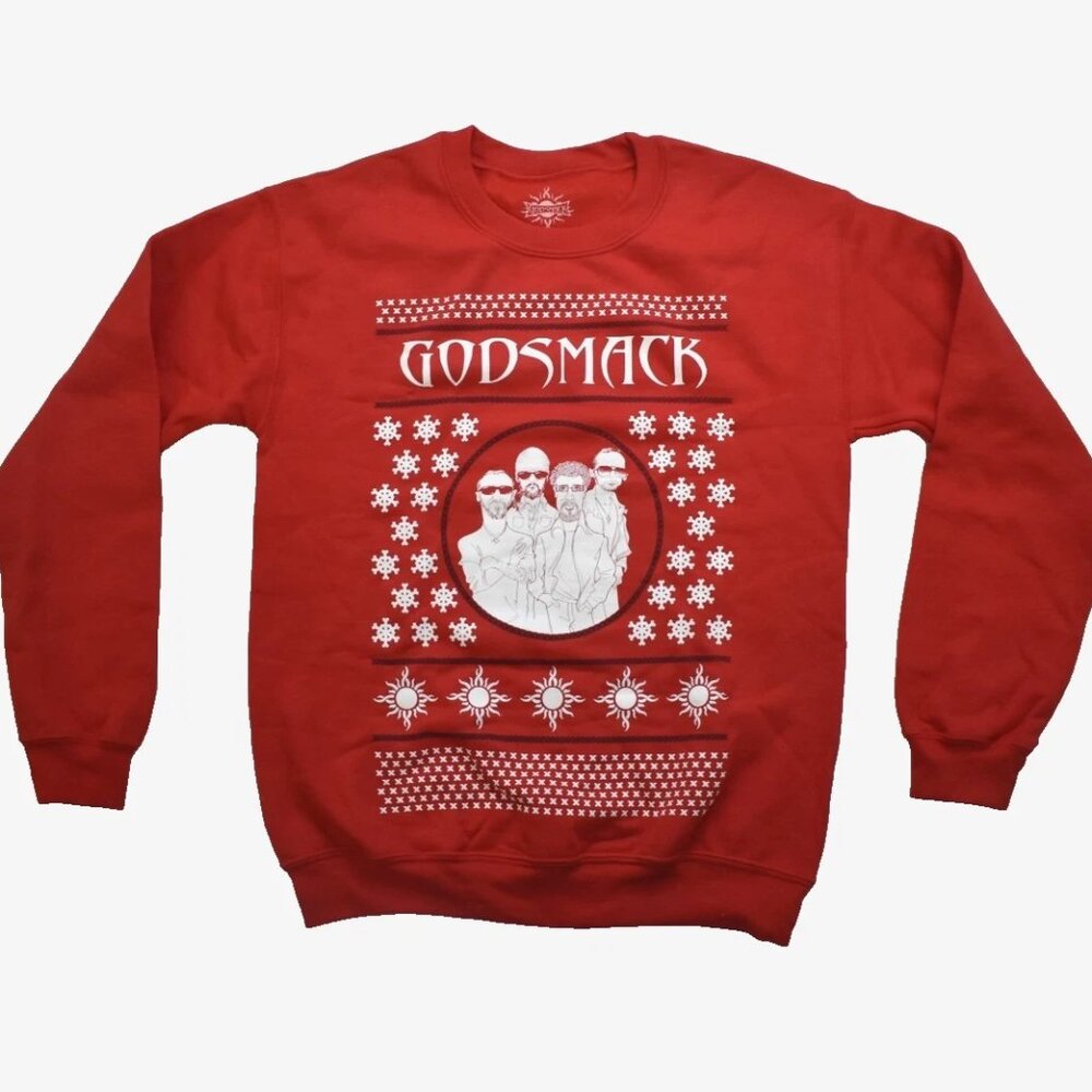 Godsmack Caricature Holiday Mens Christmas Ugly Red Sweatshirt New Medium